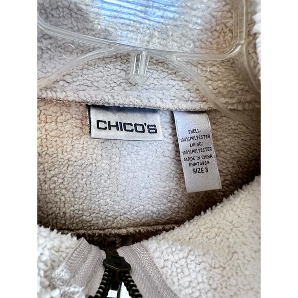 CHICO'S Womens Size 3 Beige Jacket Faux Suede Button Front Zip off white Tan - Picture 2 of 5